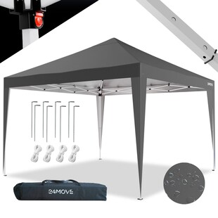 24MOVE® Pavillon Santos 3x3m Pop-Up UV-Schutz 50+ Wasserdicht & winterfest mit Tasche faltbar & stabil, für Camping & Garten Faltpavillon - Partyzelt Grau 