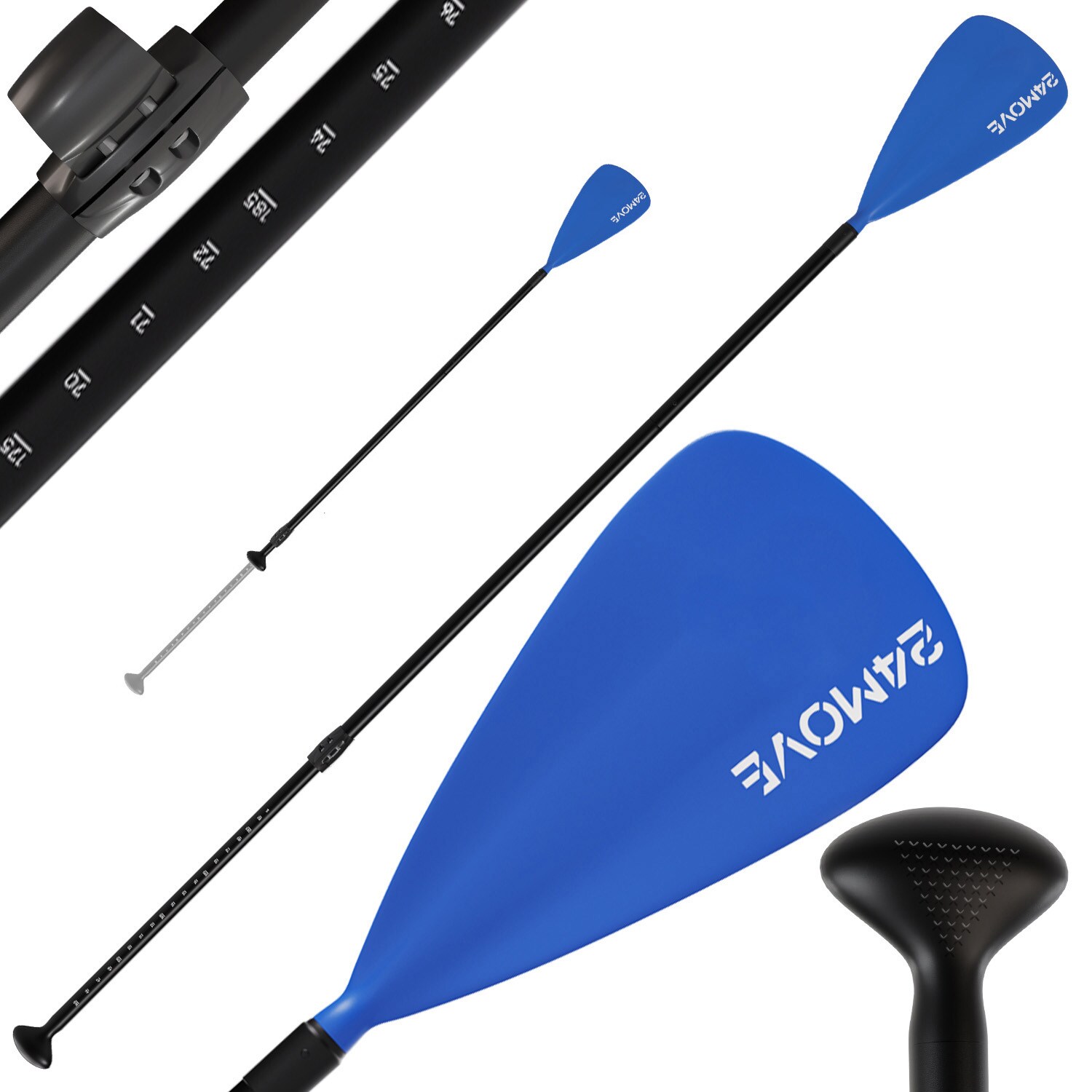 24MOVE® Paddel Einzelpaddel Stechpaddel für SUP Stand Up Board, Kajak, Leicht aus Aluminium 210cm, verstellbar blau