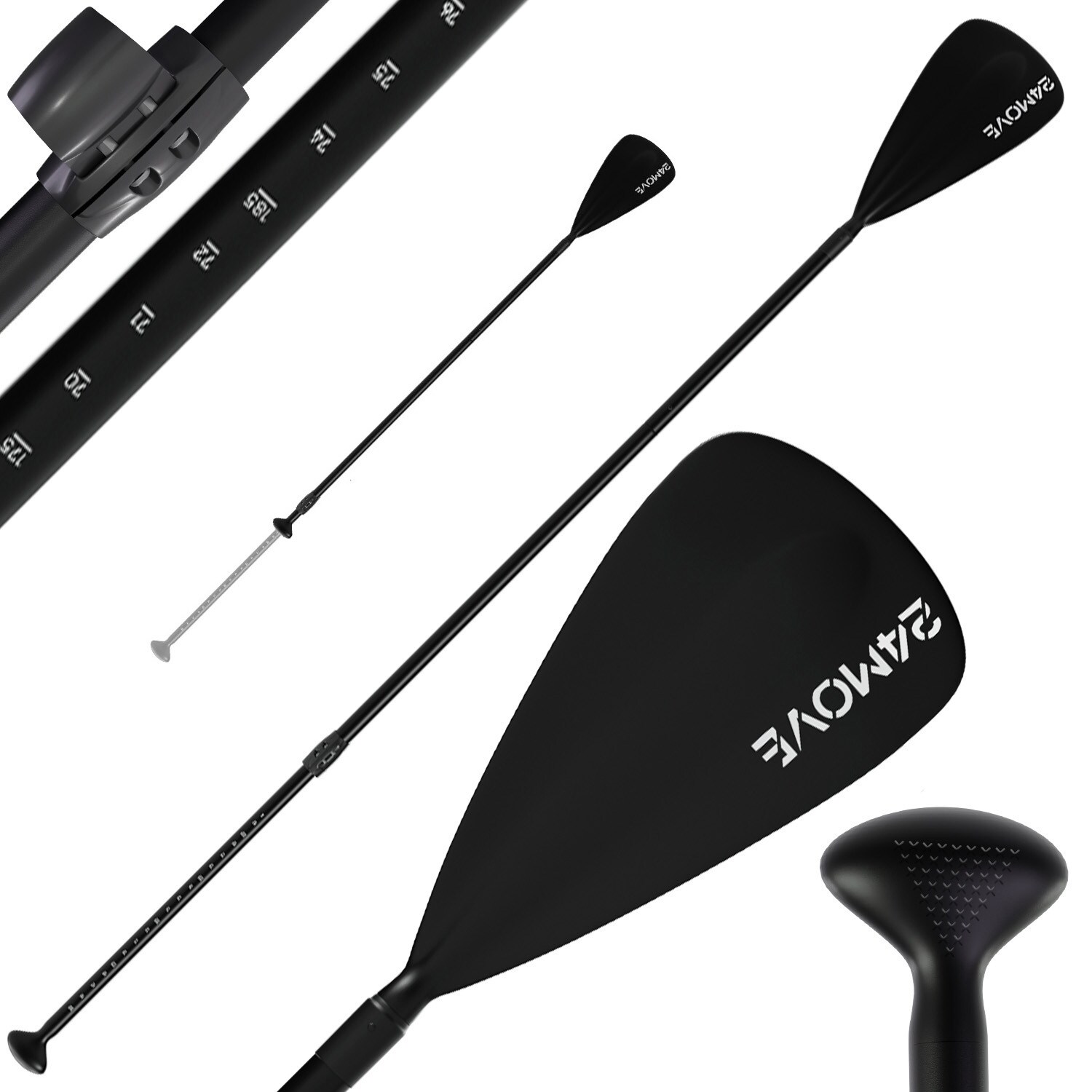 24MOVE&reg; Paddel Einzelpaddel Stechpaddel f&uuml;r SUP Stand Up Board, Kajak, Leicht aus Aluminium 210cm, verstellbar schwarz 