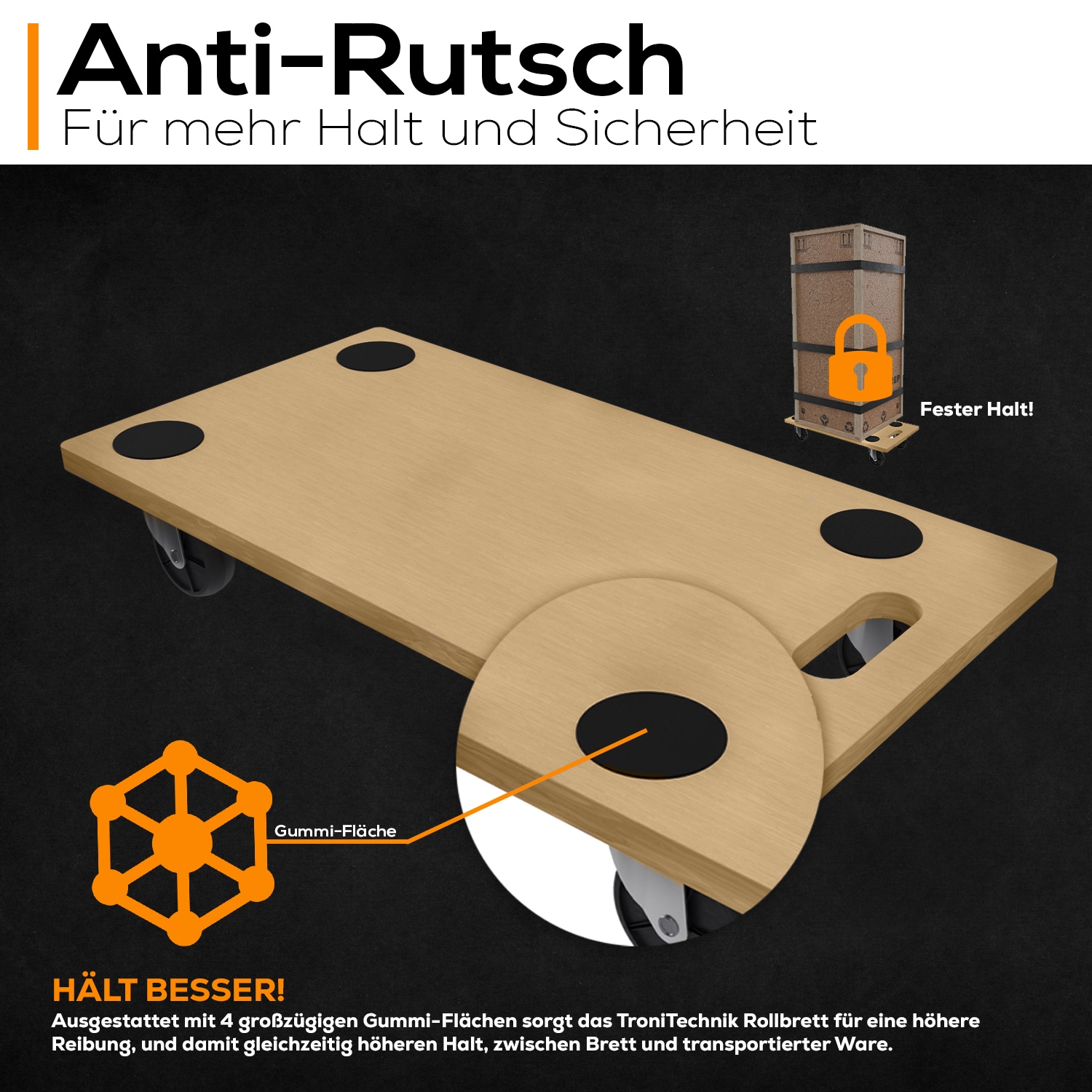 Tronitechnik Rollbrett Set (2 Stück) – 58x30x12 Cm, Traglast Je 200 Kg, Rutschfeste Noppen, 4 Rollen – Für Umzug, Werkstatt & Transport – Last Manövrieren Leicht Gemacht