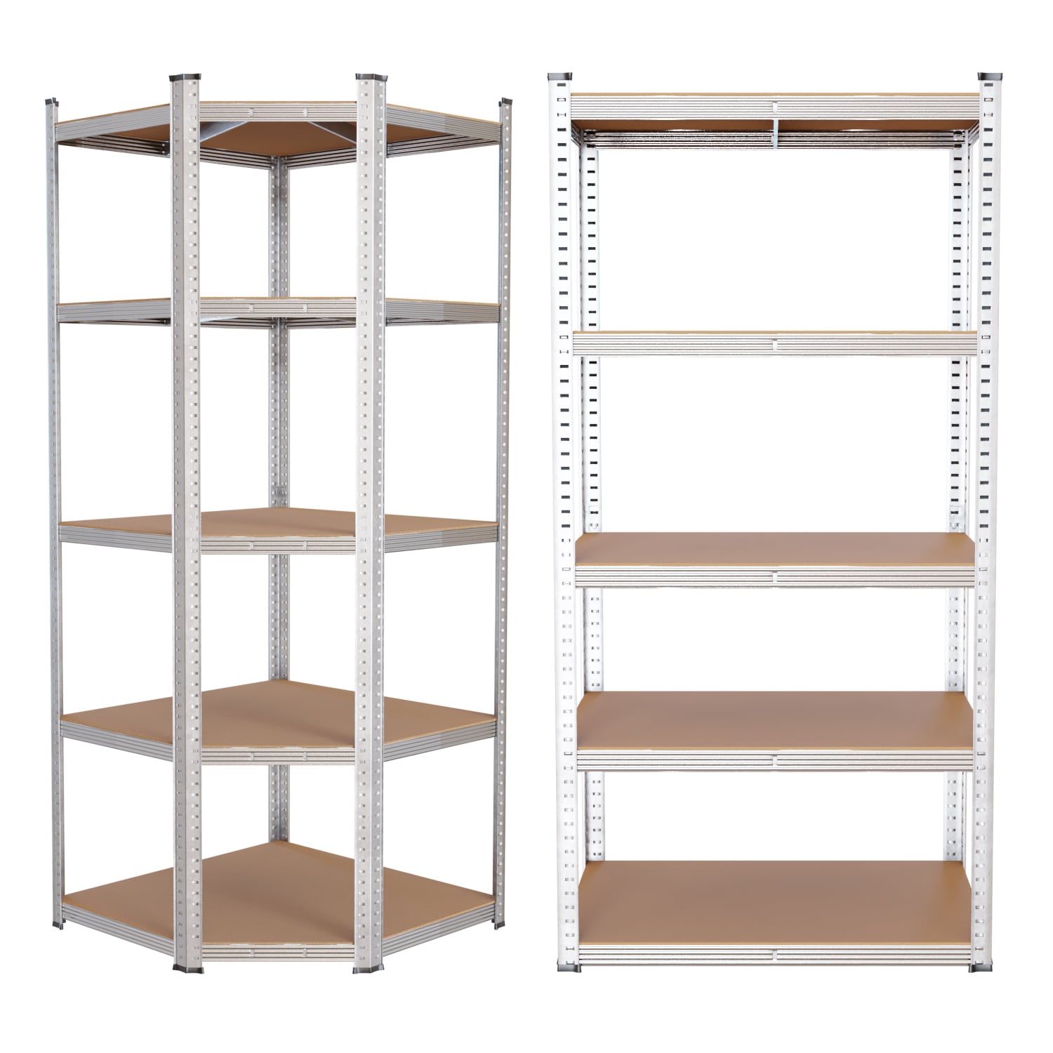 TroniTechnik&reg; Schwerlastregal Lagerregal Kistenregal mit MDF Platten, verzinkt, 2er Set bestehend aus Eck und Seitenregal 