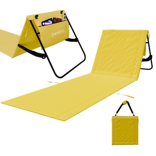 24MOVE® Strandmatte 1er Set klappbar mit Rückenlehne, Strandliege mit Gurt, tragbar für Strand und Garten, Liegematte gelb 