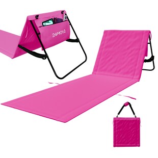 24MOVE® Strandmatte 1er Set klappbar mit Rückenlehne, Strandliege mit Gurt, tragbar für Strand und Garten, Liegematte rosa 