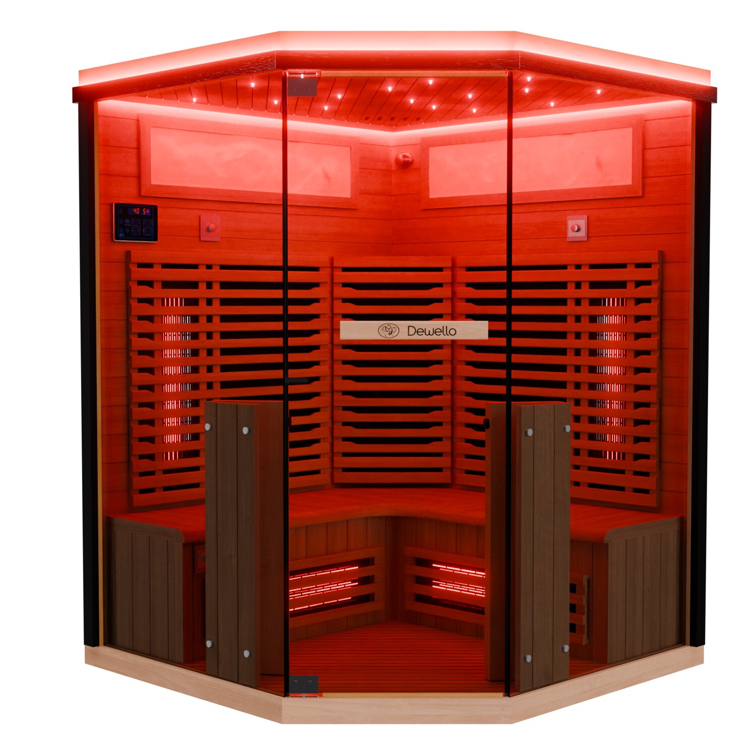 ® Infrarotkabine Infrarotsauna KENORA 140x140 für 2-3 Personen aus Hemlockholz, Dual-Therm, mit Salzsteinoptik