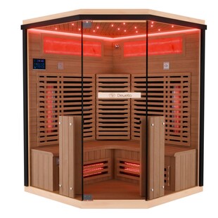 Dewello® Infrarotkabine Infrarotsauna KENORA 140x140 für 2-3 Personen aus Hemlockholz, Dual-Therm, mit Salzsteinoptik 