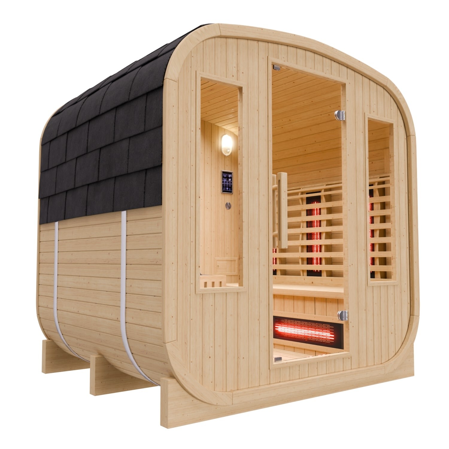 ® - Outdoor Fasssauna Richmond - ca. 200 cm x 180 cm x 200 cm, Fichtenholz - Cube inkl. 10 Infrarotstrahler, Saunaofen und Saunazubehör I Gartensauna, Außensauna, Sauna Fass für 4 Personen