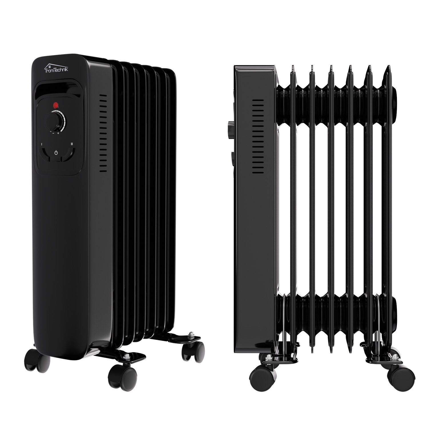 TroniTechnik® Ölradiator Elektroheizung TT-OR 207 in Schwarz mit 7 Rippen und 1500 Watt, drei Heizstufen (600W, 900W, 1500W)
