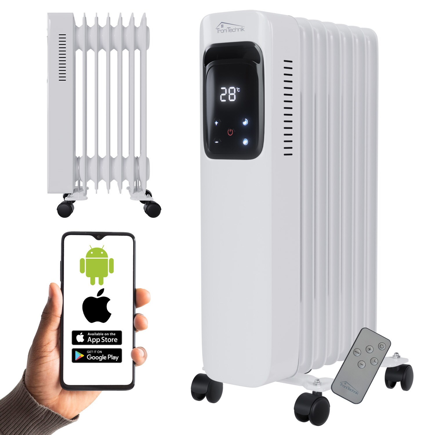 TroniTechnik® Ölradiator Elektroheizung TT-OR 307 in Weiß mit 7 Rippen und 1500 Watt, drei Heizstufen (600W, 900W, 1500W)