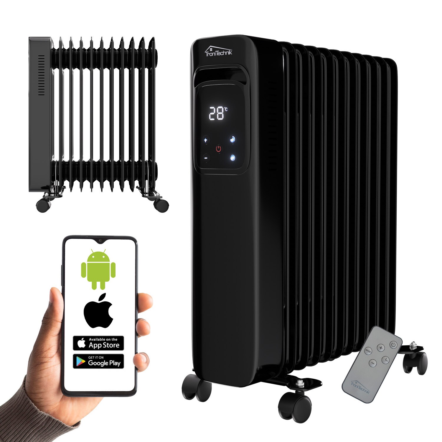 TroniTechnik® Ölradiator Elektroheizung TT-OR 311 in Schwarz mit 11 Rippen und 1 2500 Watt, drei Heizstufen (1000W, 1500W, 2500W)