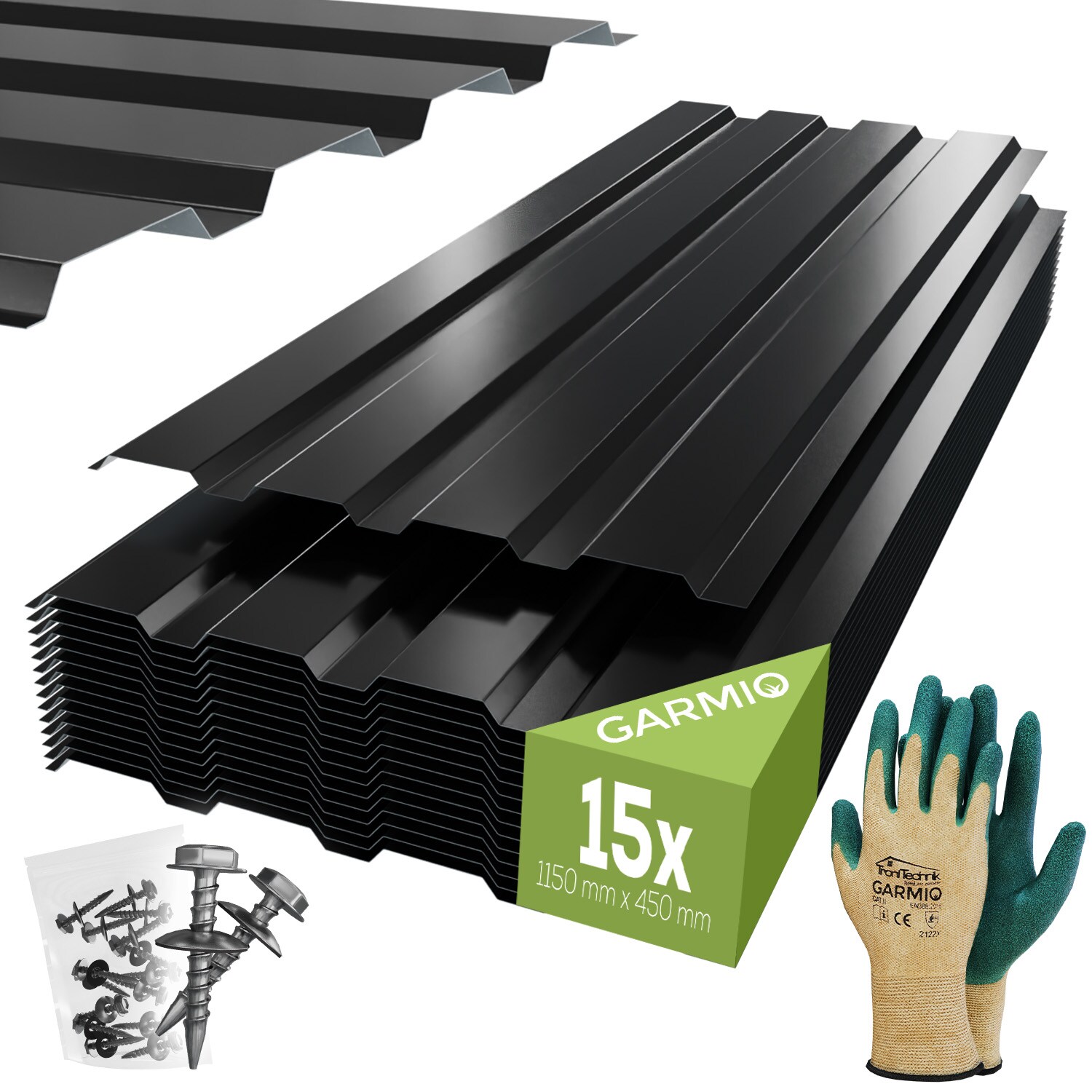 GARMIO&reg; Profilblech Trapezblech Amalfi 115 Set 15 St&uuml;ck Dachblech 115x45 cm, verzinkter Stahl schwarz 