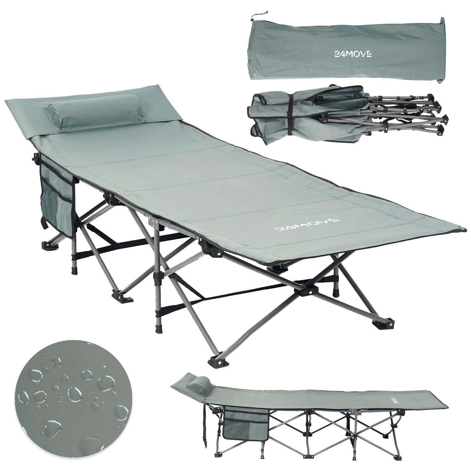 ® Feldbett Campingbett bis  In-und Outdoor Camping faltbar mit Seitentasche und Kissen