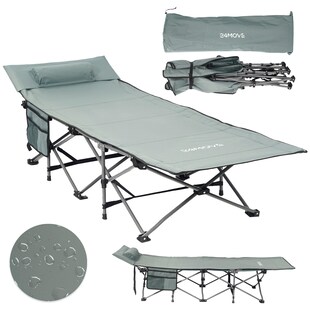 24MOVE® Feldbett Campingbett bis 150 kg In-und Outdoor Camping faltbar mit Seitentasche und Kissen 