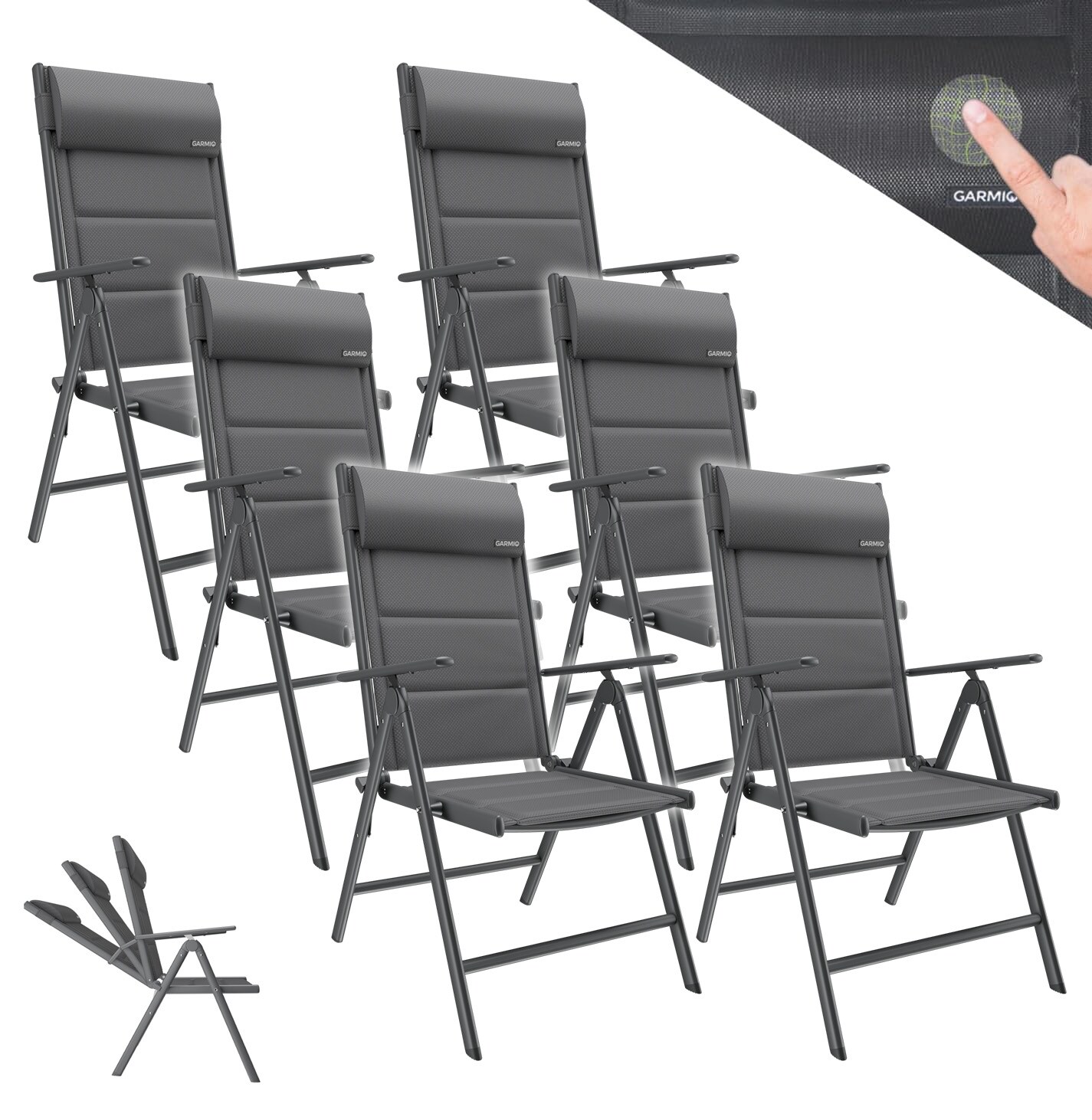 ® Gartenstuhl Balkonstuhl FLORENZ anthrazit,6er SET, 7-fach verstellbar, klappbar, inkl. Nackenkissen, für Terrasse