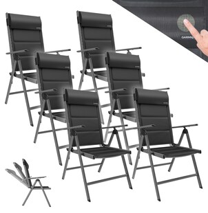 GARMIO® Gartenstuhl Balkonstuhl FLORENZ schwarz, 6er SET, 7-fach verstellbar, klappbar, inkl. Nackenkissen, für Terrasse 