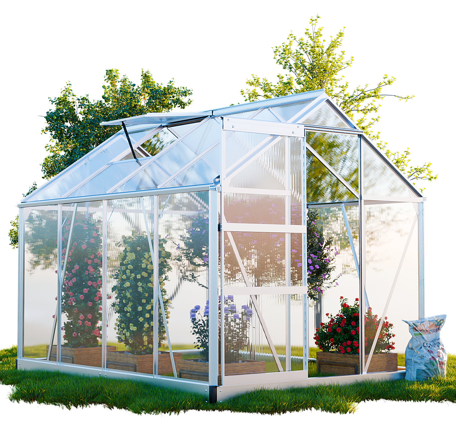 GARMIO&reg; Gew&auml;chshaus NEAPEL 250x190cm f&uuml;r den Garten, Alu Fr&uuml;hbeet inklusive Fundament, 2 Dachfenster, UV-Schutz, Tomatenhaus 