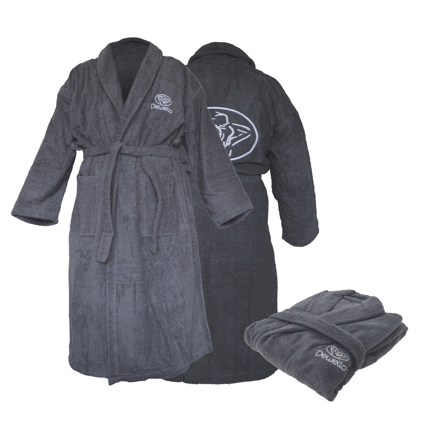 ® Bademantel ohne Kapuze aus Baumwolle für Sauna und nach dem Sport, Frottee Unisex Grau, Verschiedene Größen (S-XXL), Farbe:Grau