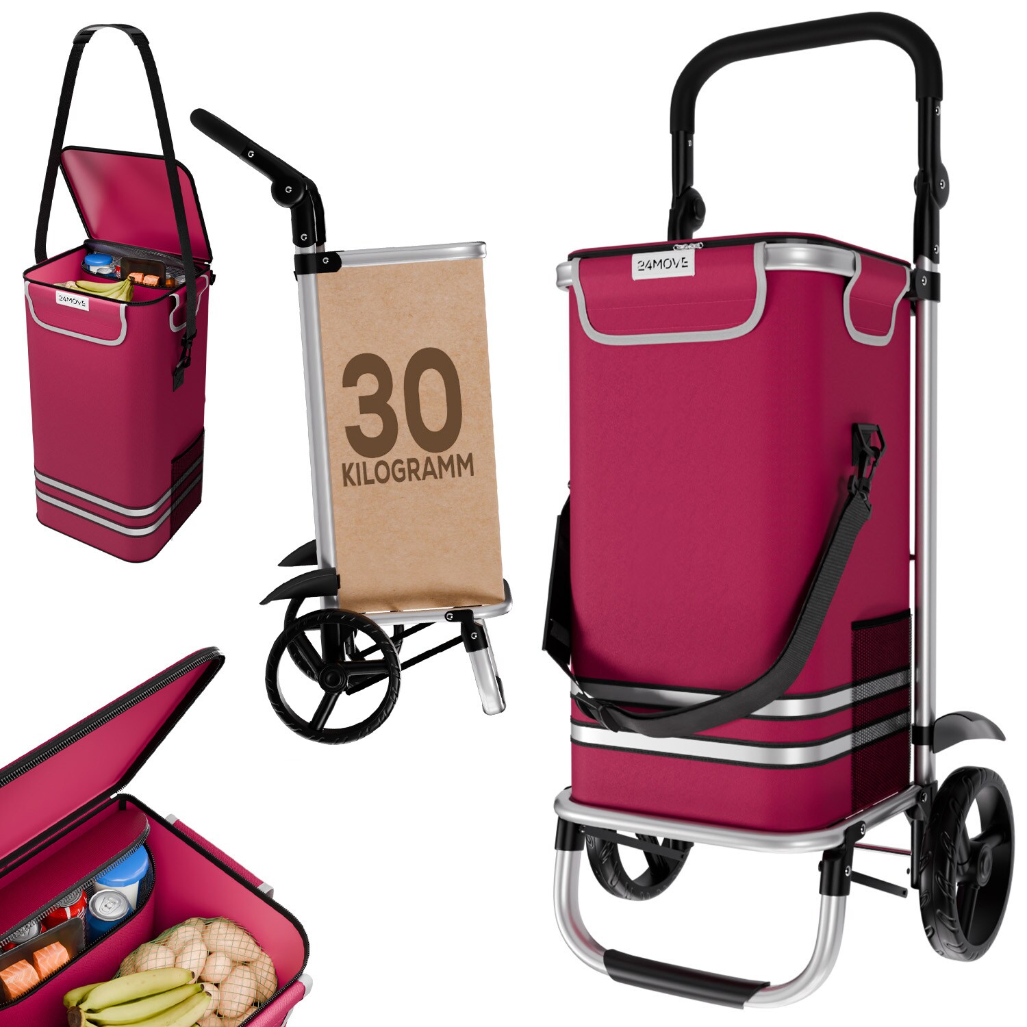 ® Einkaufstrolley VEHLO 3in1 Trolley faltbarer Einkaufswagen mit Kühlfach, rot