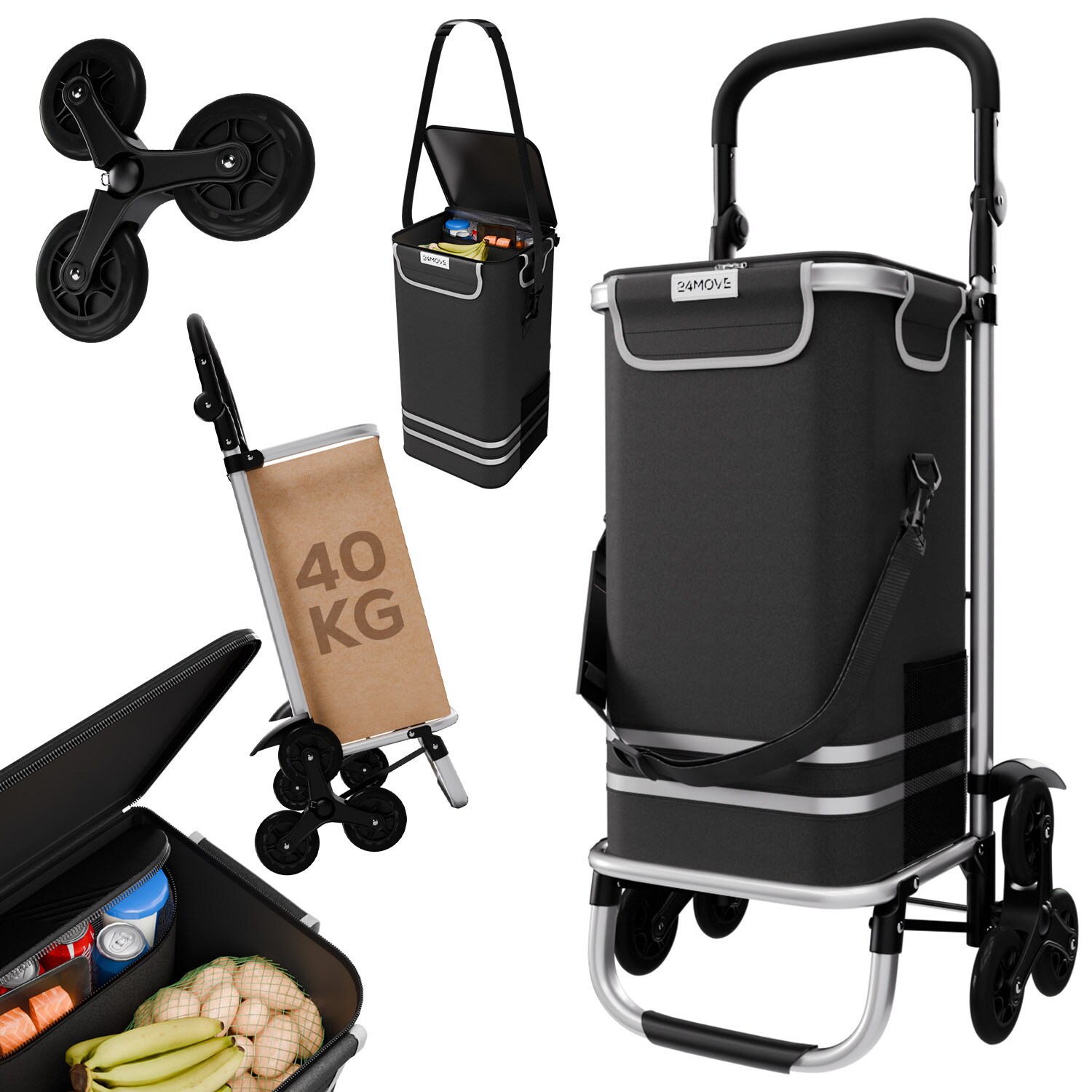 ® Einkaufstrolley ALEGRE 3in1 Trolley faltbarer Einkaufswagen mit Kühlfach, schwarz