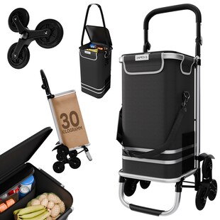 24MOVE® Einkaufstrolley ALEGRE 3in1 Trolley faltbarer Einkaufswagen mit Kühlfach, schwarz 