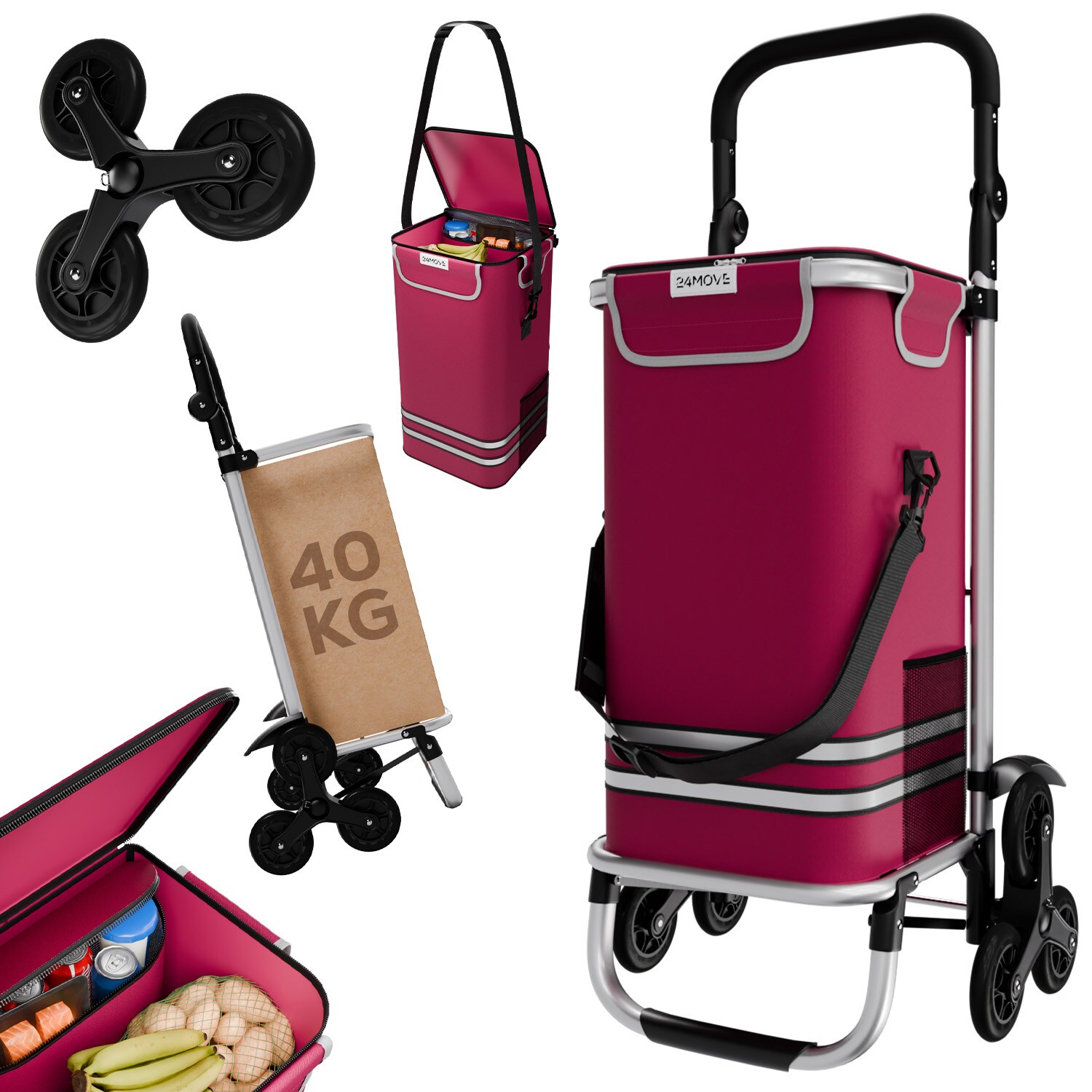 ® Einkaufstrolley ALEGRE 3in1 Trolley faltbarer Einkaufswagen mit Kühlfach, rot