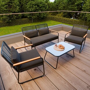 GARMIO® Sitzgruppe Polyrattan Gartenmöbel Set 4-teilig Balkonmöbel mit Sitzbank und Stühlen inkl. Glastisch Gartenlounge für 4 Personen 