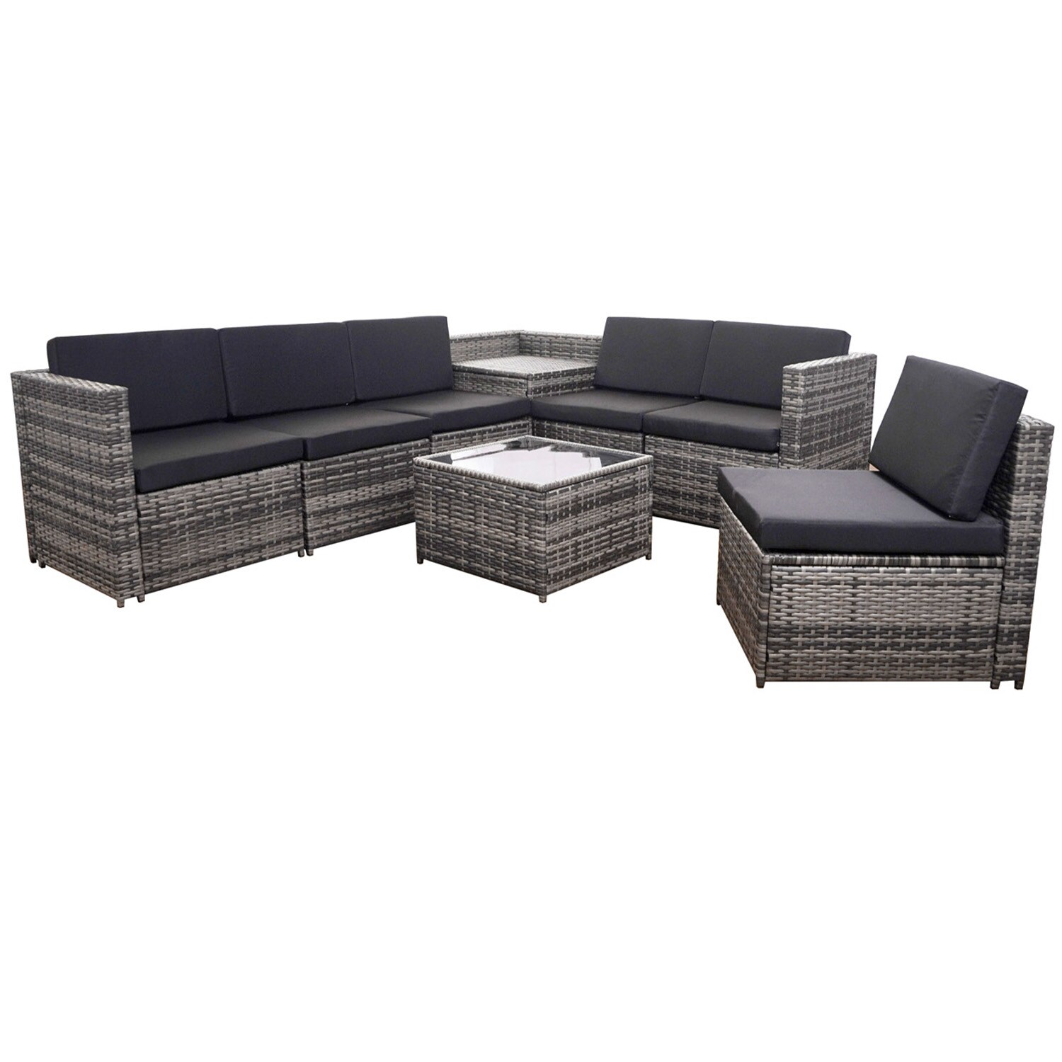 GARMIO&reg; TURIN 8-teilig Rattan Garten-Lounge | Polyrattan Ecklounge mit Stauraum-Box & Glas-Tisch | wetterfeste Kissen, modular & flexibel 