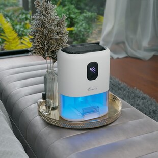 TroniTechnik® Luftentfeuchter EF-02 Mini elektrisch bis 400 ml/24 h, kompakt und leise, 1 L Tank, LED-Farblicht, für kleine Räume bis 20 m² 