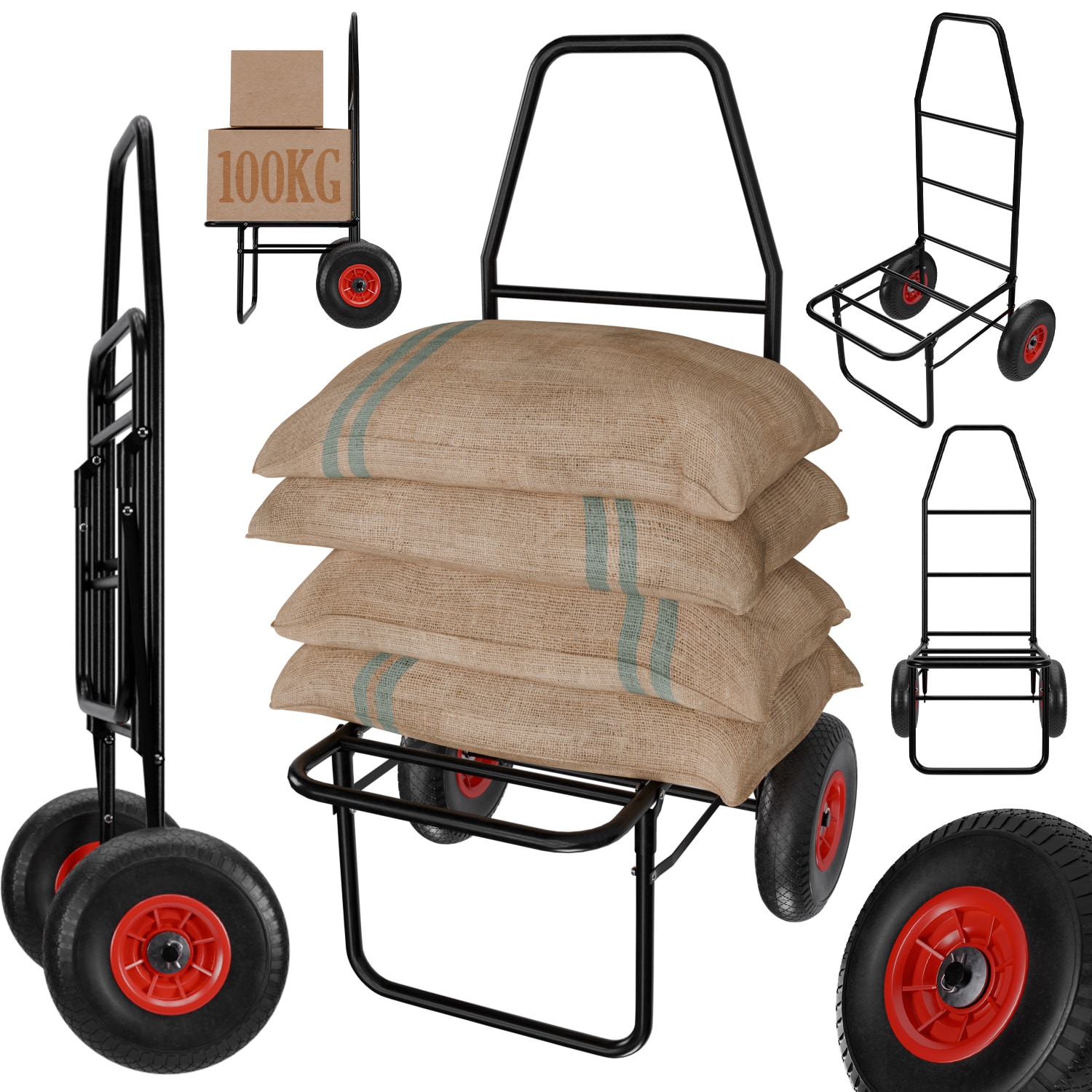 TroniTechnik&reg; Anglerkarre Sackkarre klappbar, Transportkarre bis 100kg, Klappwagen - Luftreifen 