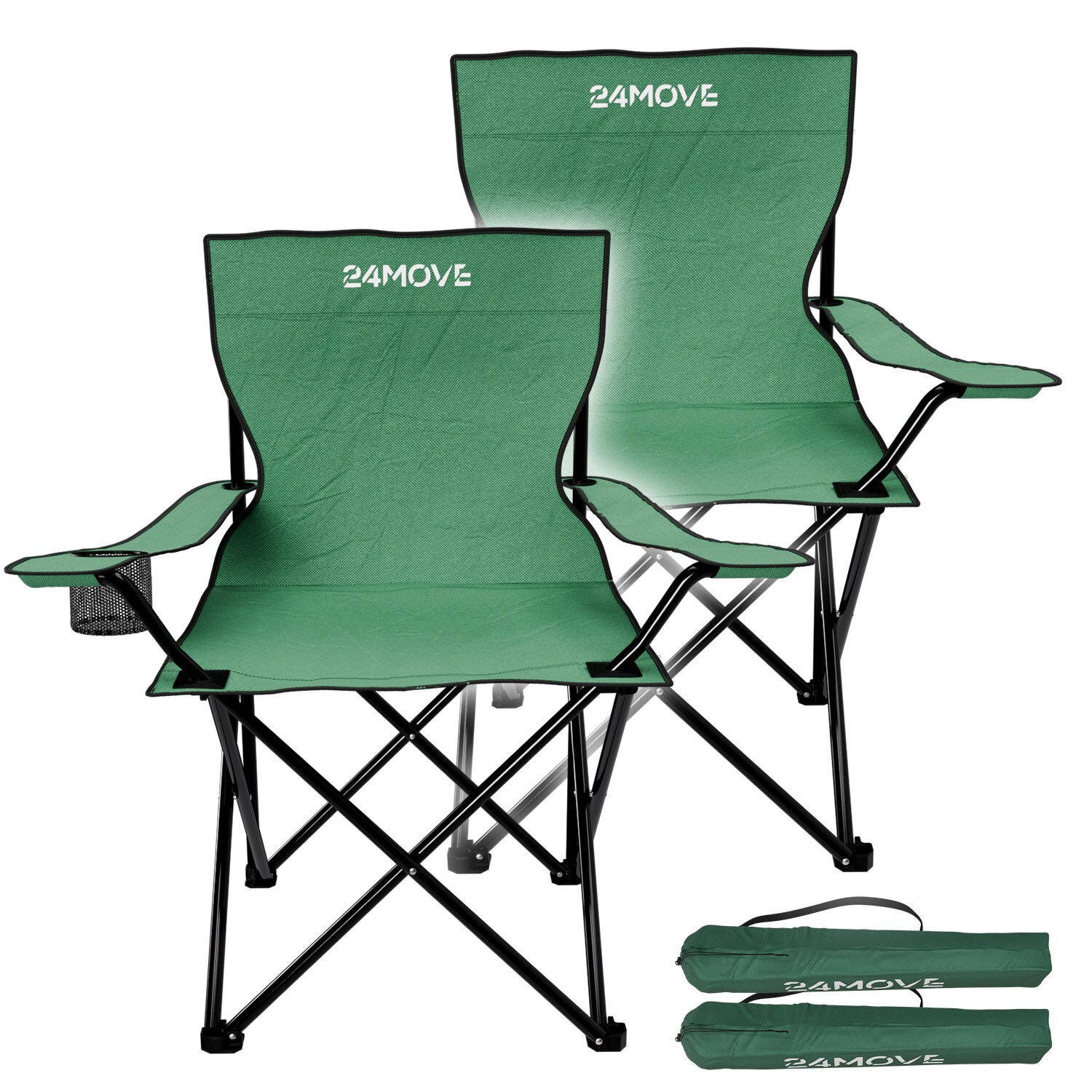 ® Campingstuhl Faltstuhl, 2er Set, grün, mit Getränkehalter und Tragetasche Outdoor, faltbar max. , Anglerstuhl, Polyester