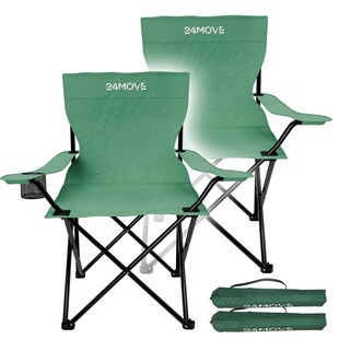 24MOVE® Campingstuhl Faltstuhl, 2er Set, grün, mit Getränkehalter und Tragetasche Outdoor, faltbar max. 100kg, Anglerstuhl, Polyester 