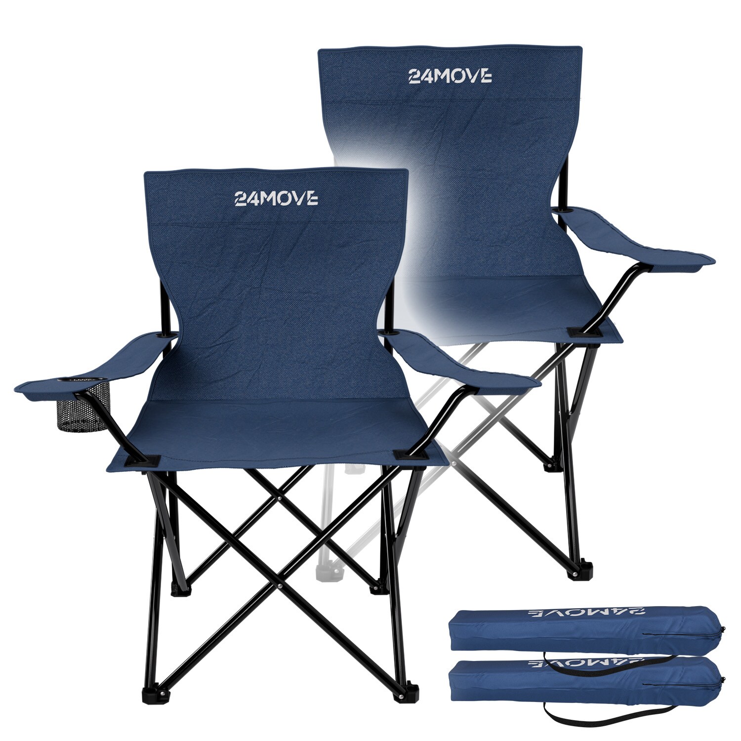 24MOVE&reg; Campingstuhl Faltstuhl 2er Set, blau, mit Getr&auml;nkehalter und Tragetasche Outdoor, faltbar max. 100kg, Angerstuhl, Klappstuhl 