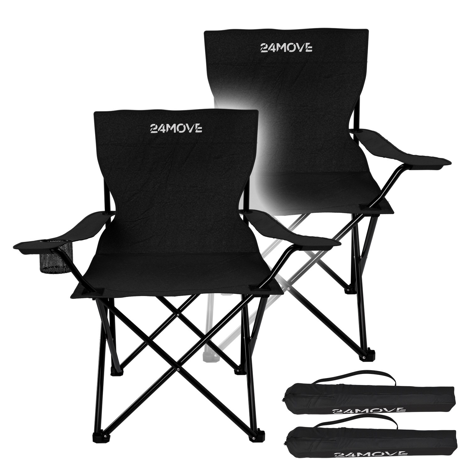 ® Campingstuhl Faltstuhl, 2er Set, schwarz, mit Getränkehalter und Tragetasche Outdoor, faltbar max. , Anglerstuhl, Klappstuhl