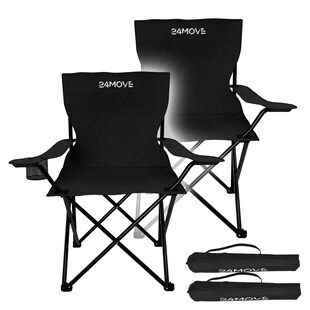 24MOVE® Campingstuhl Faltstuhl, 2er Set, schwarz, mit Getränkehalter und Tragetasche Outdoor, faltbar max. 100kg, Anglerstuhl, Klappstuhl 