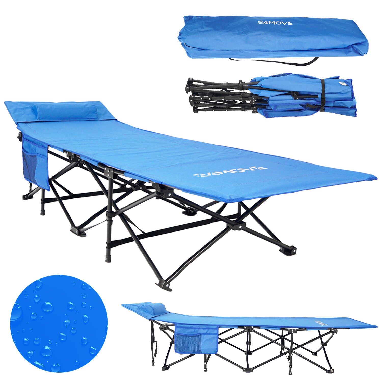 ® Feldbett Campingbett bis  In-und Outdoor Camping faltbar mit Seitentasche und Kissen