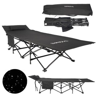 24MOVE® Feldbett Campingbett bis 150 kg In-und Outdoor Camping faltbar mit Seitentasche und Kissen 