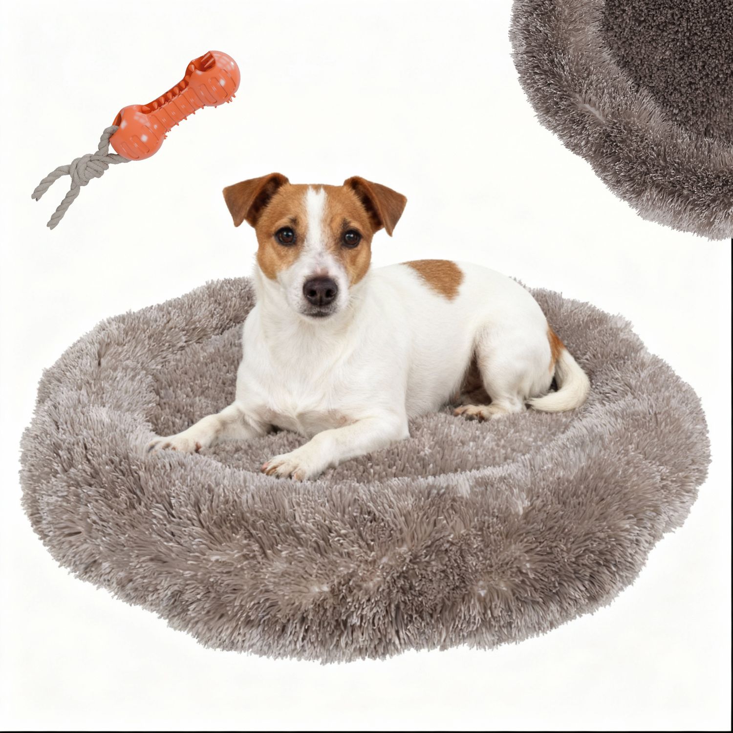 BENNO&reg; Hundebett BALU Donut 60x60x16 cm, waschbar, rutschfest, Polyester, Polypropylen-F&uuml;llung, inkl. Kauknochen 