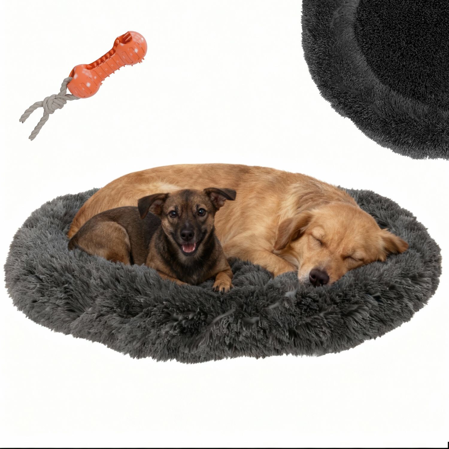® Hundebett BADonut 70x70x16 cm, waschbar, rutschfest, Polyester, Polypropylen-Füllung, inkl. Kauknochen