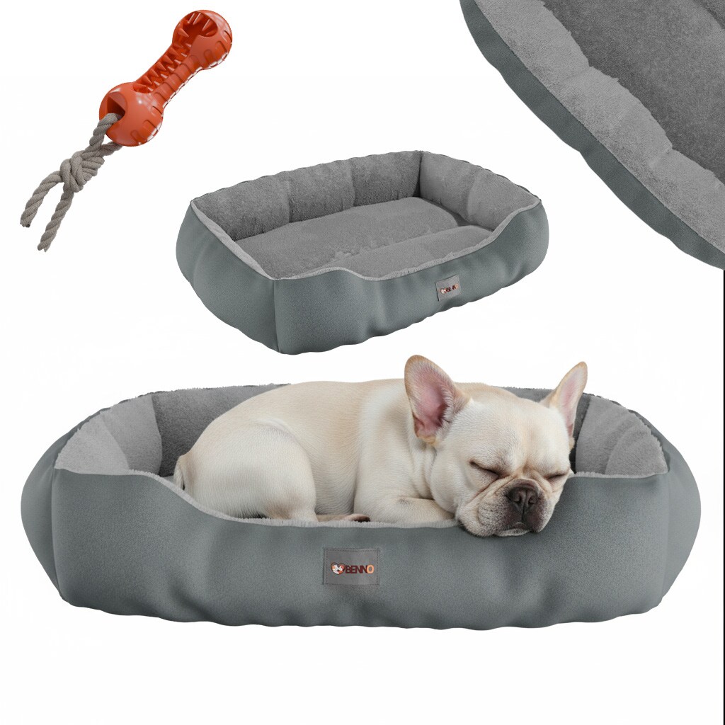 ® Hundebett SAMMY 65x50x16 cm, quadratisch, Polyester, rutschfest, inkl. Kauknochen