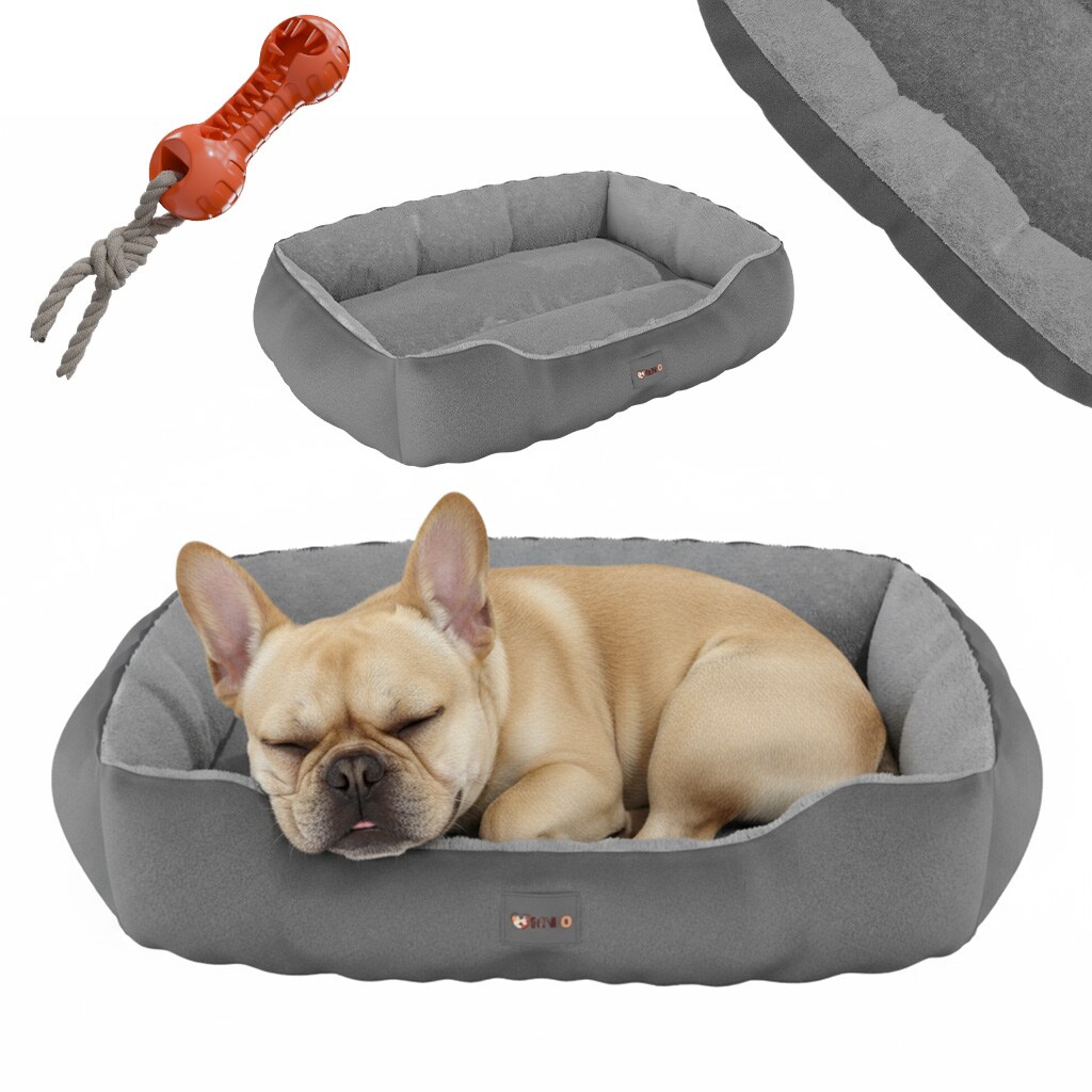 ® Hundebett SAMMY 65x50x16 cm, quadratisch, Polyester, rutschfest, inkl. Kauknochen