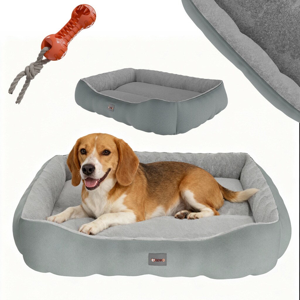 ® Hundebett SAMMY 80x65x17 cm, quadratisch, Polyester, rutschfest, inkl. Kauknochen