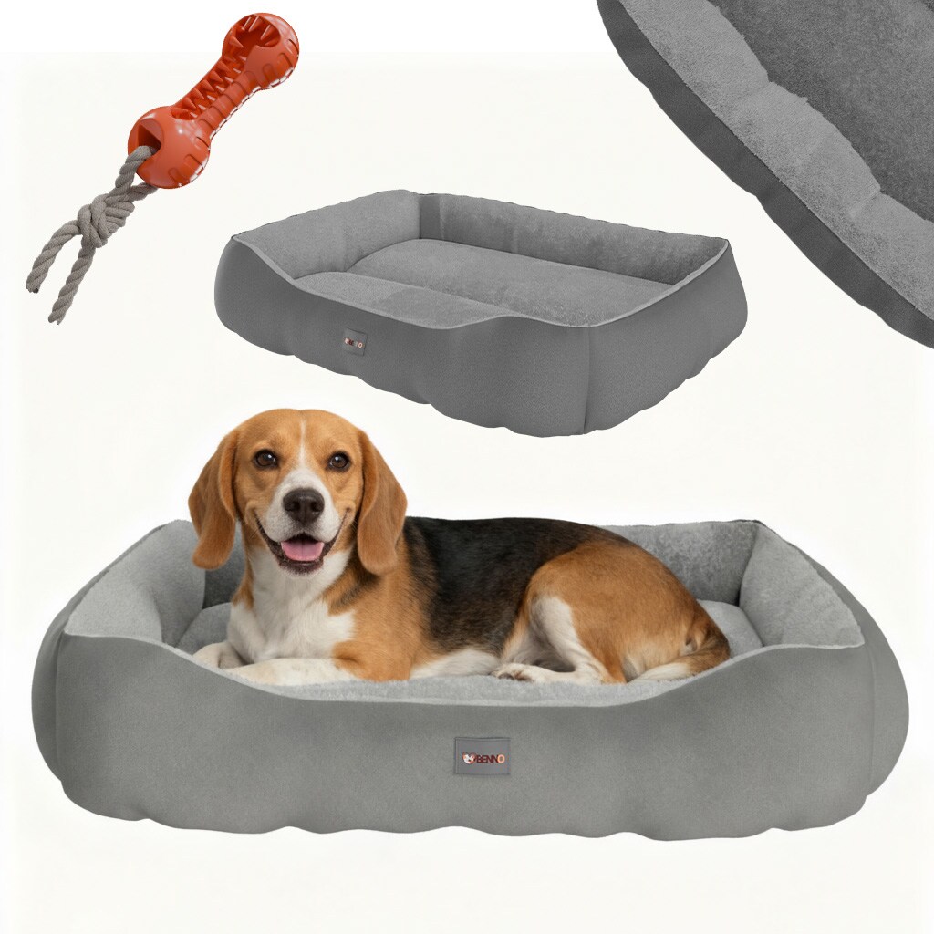 ® Hundebett SAMMY 80x65x17 cm, quadratisch, Polyester, maschinenwaschbar, rutschfest, inkl. Kauknochen