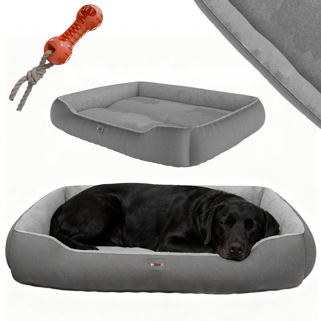 ® Hundebett SAMMY 95x75x18 cm, quadratisch, Polyester, maschinenwaschbar, rutschfest, inkl. Kauknochen