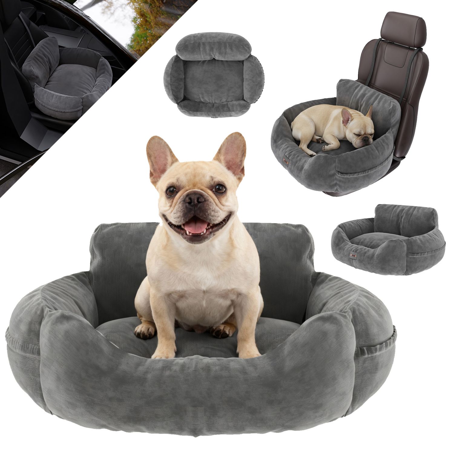 BENNO&reg; Hundesitz BUDDY Autositz f&uuml;r Hunde 55x45x30 cm anthrazit &ndash; stabiler Autokorb mit rutschfestem Boden, weicher Polsterung, Gurten & waschbarem Kissen 