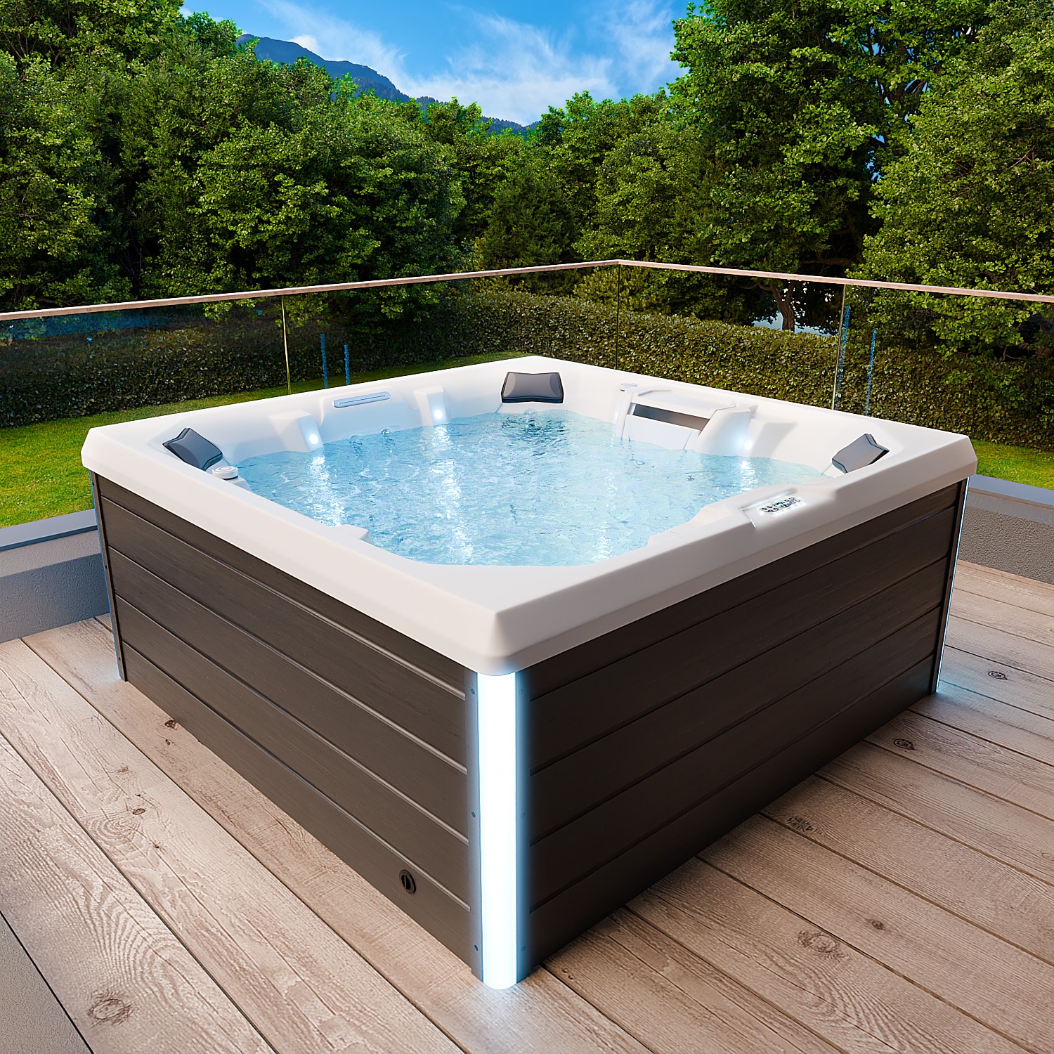 TroniTechnik&reg; Outdoor Whirlpool Spa TORCELLO 210cm x 210cm mit Heizung, Hydromassage, Farblicht 