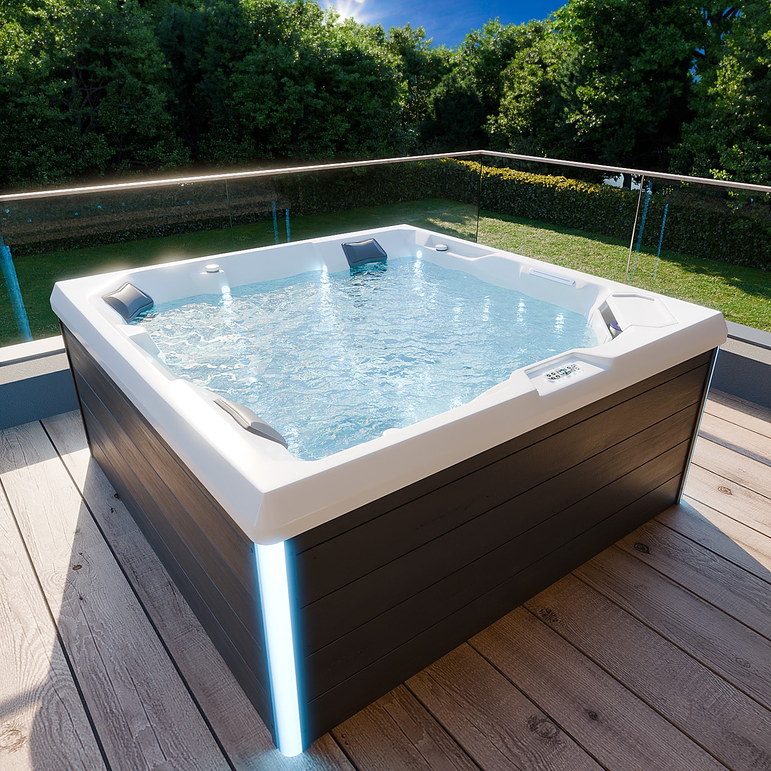 TroniTechnik&reg; Outdoor Whirlpool Spa PANAREA 210cm x 210cm mit Heizung, Hydromassage, Farblicht 