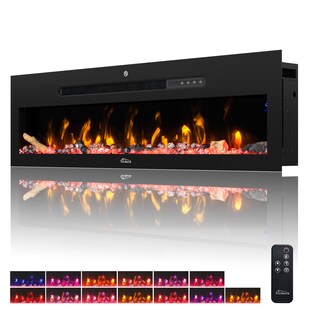 TroniTechnik® Wandkamin elektrisch, Panorama Elektrokamin Schwarz mit LED Flammeneffekt, 900/1800W Heizleistung, dimmbar, App-Steuerung, Fernbedienung, Timer, Kristalle 