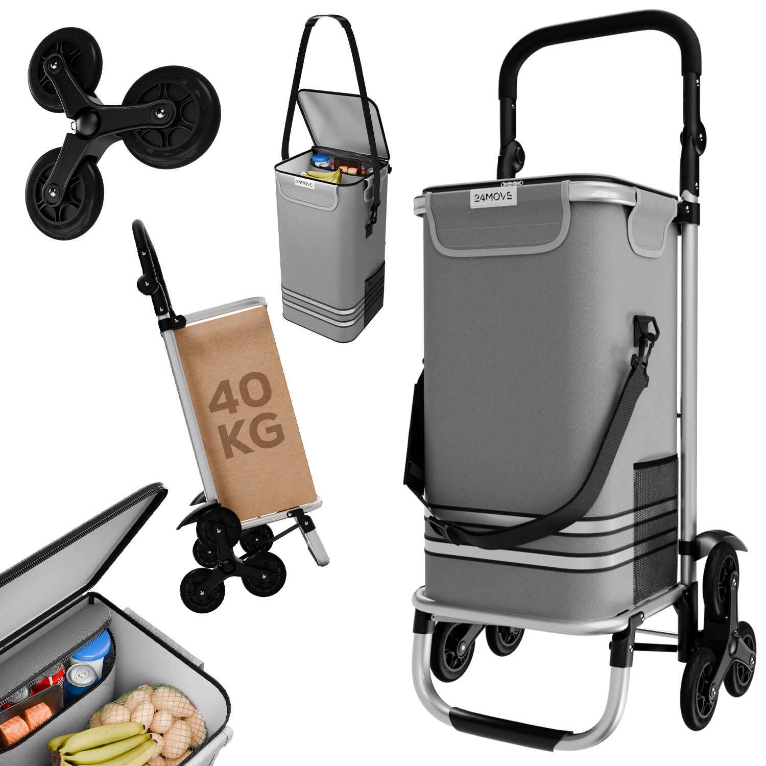 ® Einkaufstrolley ALEGRE 3in1 Trolley faltbarer Einkaufswagen mit Kühlfach, grau