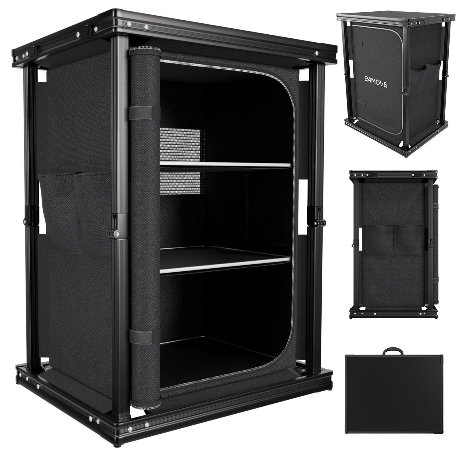 24MOVE&reg; Campingk&uuml;che BERGAMO faltbar, Aluminium Reisek&uuml;che mit Arbeitsplatte, Stauf&auml;chern & stabilem Gestell f&uuml;r Camping 