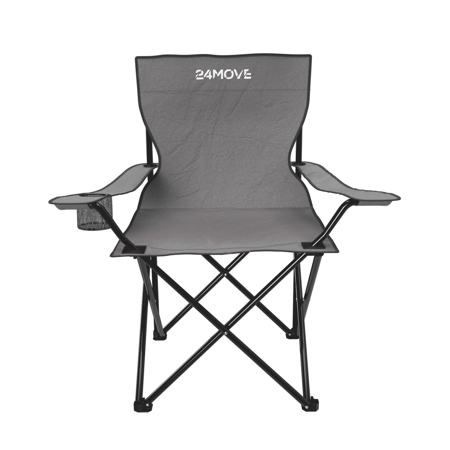 24MOVE&reg; Campingstuhl Faltstuhl, grau, mit Getr&auml;nkehalter und Tragetasche Outdoor, faltbar max. 100kg, Angerstuhl, Klappstuhl 