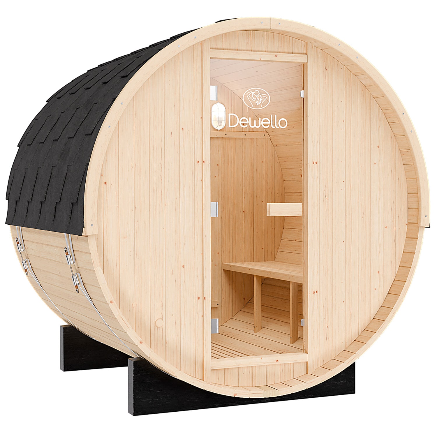 Dewello&reg; Outdoor Fasssauna Bay, ca. 200 cm x 180 cm x 200 cm Fichtenholz -inkl. Saunaofen und Zubeh&ouml;r Gartensauna, Sauna 